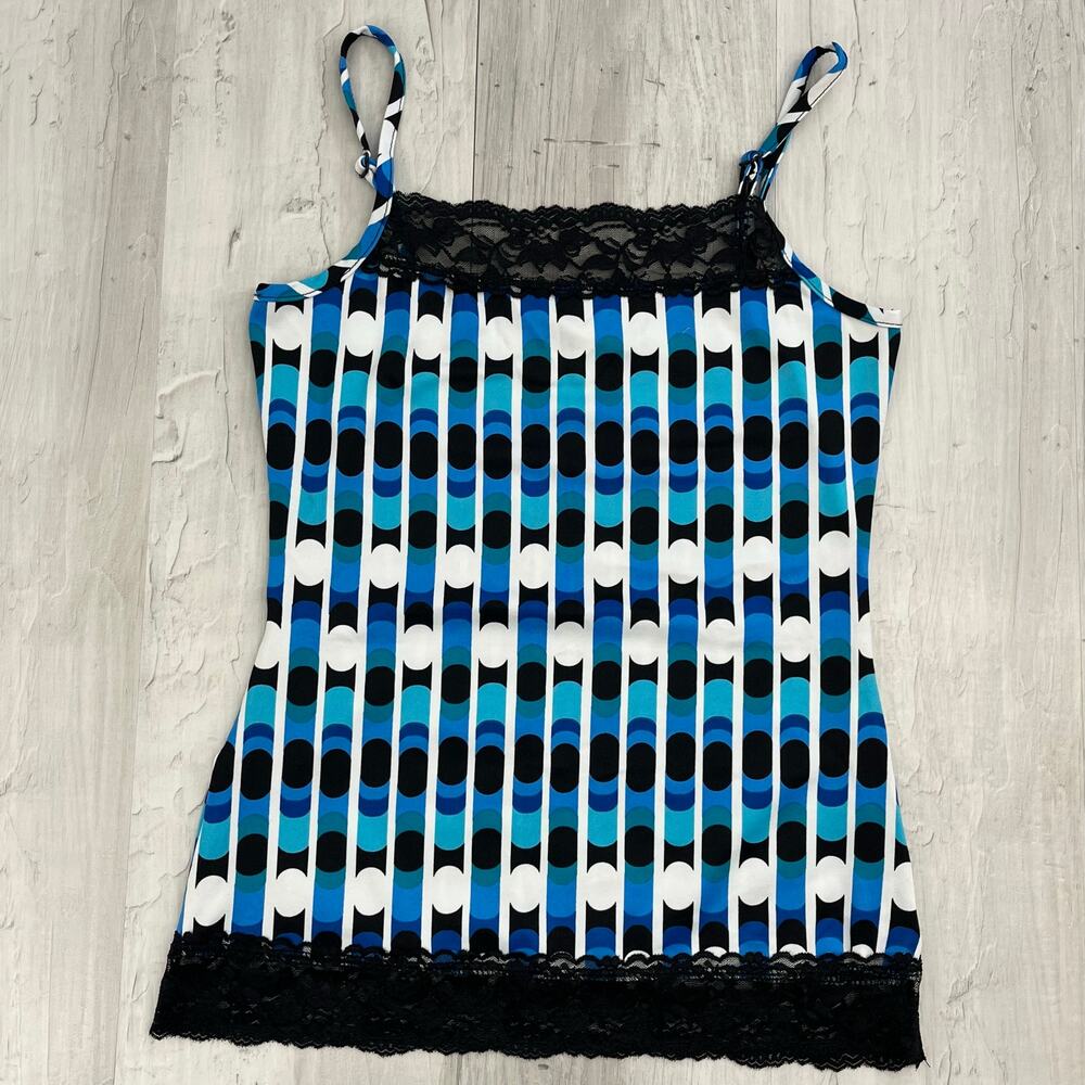 Maurices Blue Lace Stretch Bubble Y2K Silky Geometric Retro Tank Top Cami Small